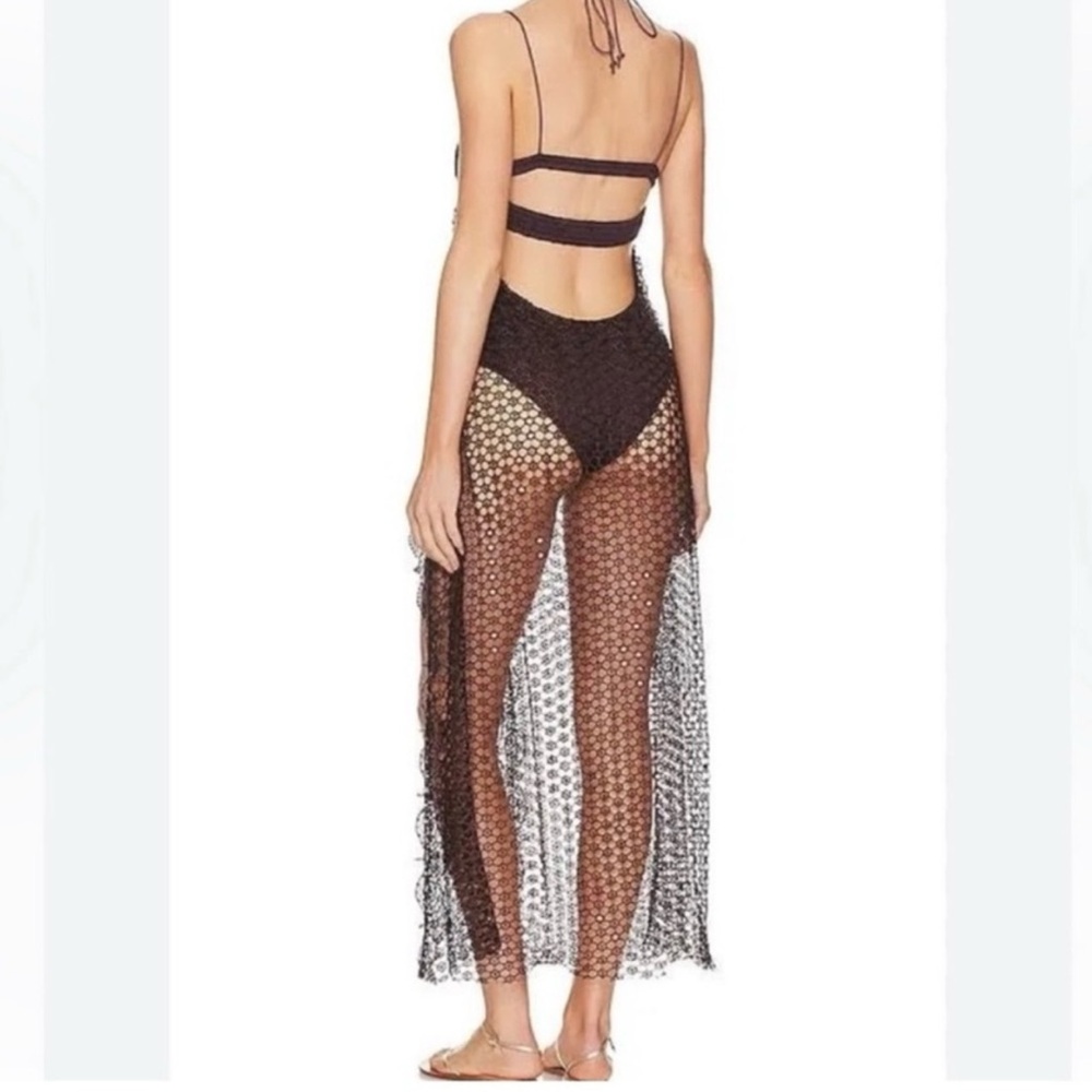 NWT Free People dress “Smoke & Mirrors”Swimsuit w/ crochet sequins brown M‎
